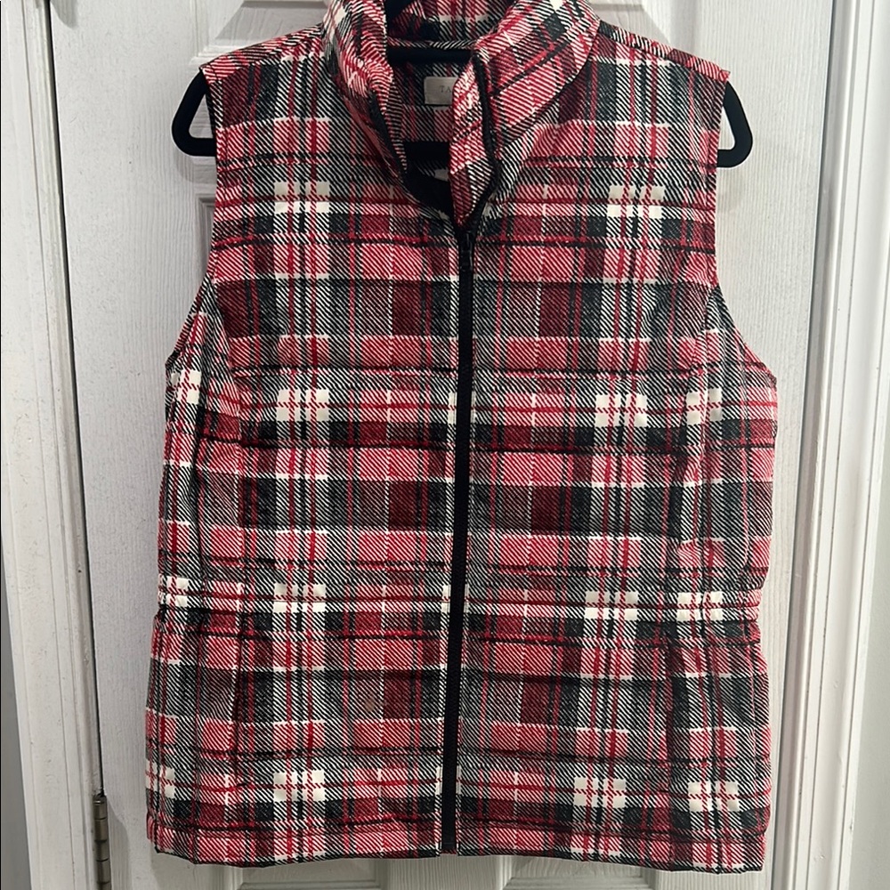 Talbots Red and Black Puffer Plaid Vest Size Medium